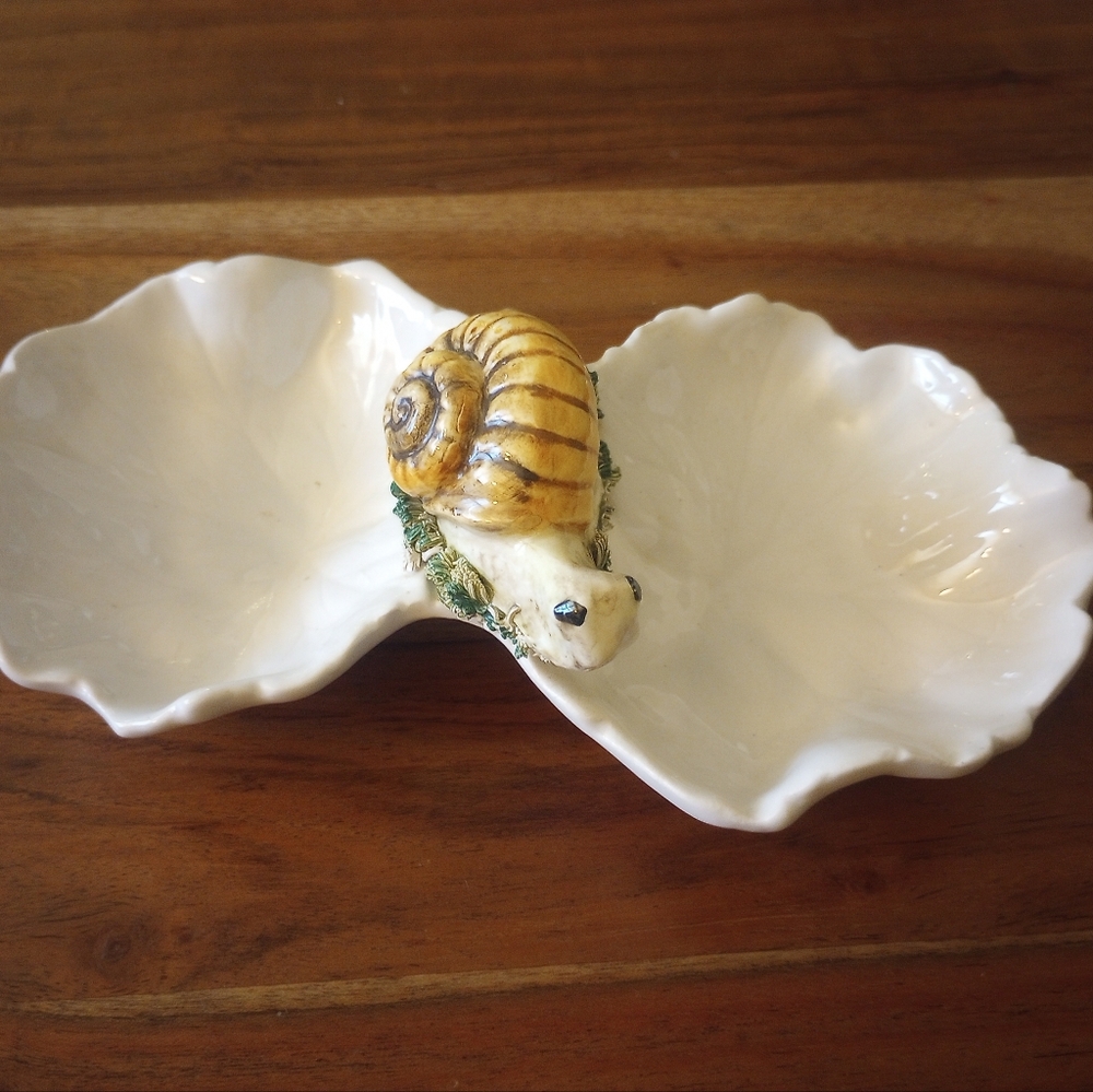 Vintage Italian Condiment Dish Snail Leaves